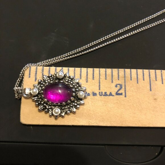 VTG Sarah Coventry Necklace Purple Stone & Faux Pearls SilverTone Metal 18" Chai - Picture 4 of 4